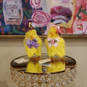 Mark Roberts Yellow Decorative Chick Pair with Purple and Pink Accents